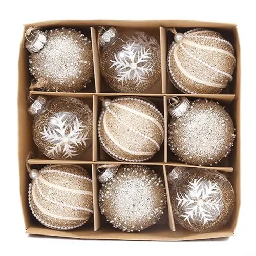 Produktbild: 9 Stück 8 cm Weihnachtskugel-Ornamente, Weihnachtsbaumkugeln hängende Anhänger für Urlaub, Hochzeit, Party, Weihnachtsdekoration (Stil 2)
