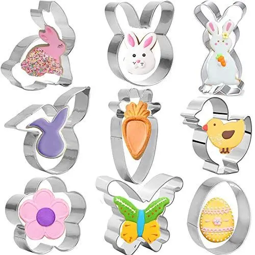 Produktbild: 9 Stück Ausstechformen Ostern Plätzchen Ausstecher Set, Oster Keksausstecher Plätzchenausstecher Plätzchenformen Osterbackformen Edelstahl Ausstecher Hase Osterhasen Ausstechform Osterausstecher