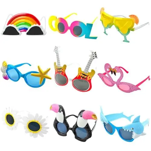Produktbild: Party Brillen Lustig, 9 Stück Faschingsbrillen Lustig, Hawaiian Tropen Partybrillen, Lustige Brille, Partybrille, Party Brillen für Strand Hochzeit Maskerade Karneval Abschlussfeier Foto-Requisiten
