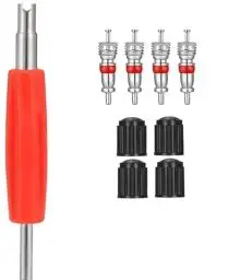 Produktbild: 9 Stück Reifenventil Werkzeug Set, Autoventil Schlüssel Einzelkopf Ventilkern Entferner, 4 Reifenventilkappen, 4 Ventilkern, für Auto, Motorrad, Fahrrad