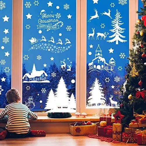 Produktbild: 9 Stück Weihnachtsdeko Fenster, PVC Doppelseitige Fensterbilder Weihnachten Schneeflocken Deko Weihnachten Fensterdeko für Fensterfolie Weihnachtsdekoration (166 Stück)