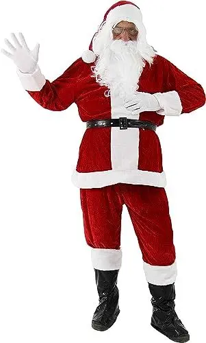 Produktbild: 9 in 1 Nikolauskostüm - Größe S-XXXXL - Weihnachtsmannkostüm Verkleidung für Weihnachten - Kostüm für Nikolaus - Weihnachtsmann - Santa Claus - Herren/Erwachsene (Medium, rot)
