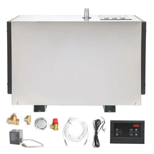 Produktbild: 9 kW Dampfgenerator Automatische Descaling -Anti -Bruch -Wassertankbad Generator 380 415 V für Home Dampfbad externer Controller Timed Digital Display IPX4 Proof Bewertung Silber