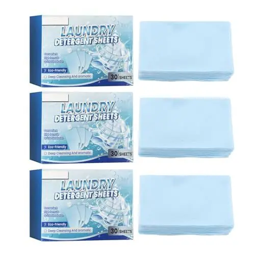 Produktbild: 90 Stück Waschmittelblätter, Reise-Waschmittelblätter, Anhaltender Blumenduft, Sanft Hautfreundlich, Wäschewaschmittel, Waschmittelblätter für Camping, Wohnheim