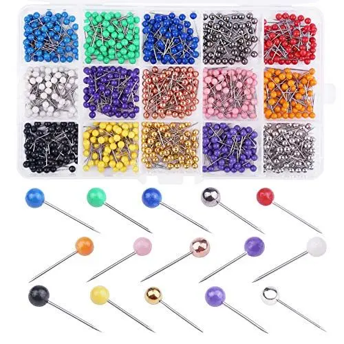 Produktbild: 900 Stücke Stecknadeln Set, 15 Farben Pinnadeln, Push Pins, Kopf Nadeln für Weltkarte, Pinnwand, Basteln