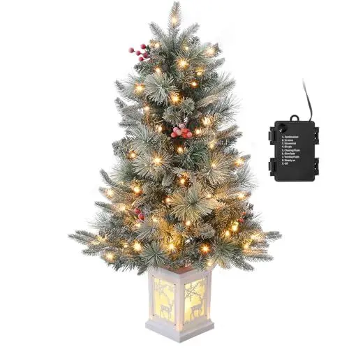 Produktbild: 90cm Künstlicher Weihnachtsbaum mit 78 Warmweiß LEDs - 3ft Weihnachtsbaum Künstlich Batteriebetrieben mit 8 Beleuchtungs-Modi, Weihnachtsbaum mit Dichte Zweige, Tannenbaum Künstlich mit Rote Beeren