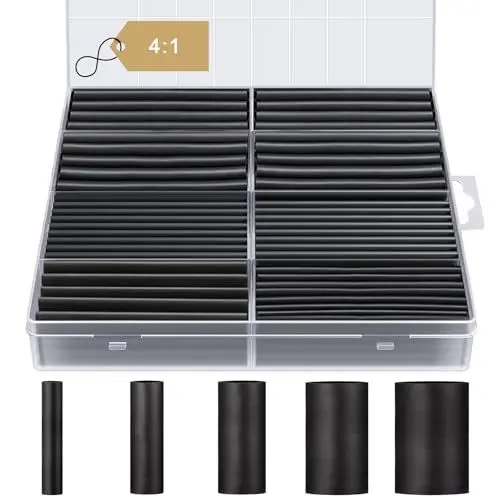 Produktbild: 90mm extra lange Schrumpfschlauch Set, 4:1 hohe Schrumpfung großformatige Schrumpfschläuche, Marine Grade Schrumpfschlauch - Industrielle Schrumpfschläuche - schwarz 100 Stück