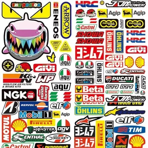 Produktbild: 90-teiliges Aufkleber Auto Tuning Set - Motorrad Dekor, Scooter, Helmaufkleber, Rallye Aufkleber für Motorräder, Rennwagen, Helme und Mehr (E)