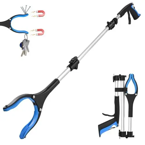 Produktbild: 91cm Greifzange für Senioren - Faltbare Greifzange mit starkem Griff und 360° Drehkopf, Ergonomischer Greifer für Senioren, Robuste Müllzange für tägliche Aufgaben, Blau