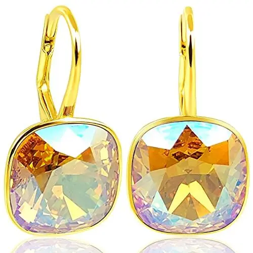 Produktbild: 925 Goldohrringe Marken Kristalle Light Topaz Shimmer kurze Ohrhänger NOBEL SCHMUCK