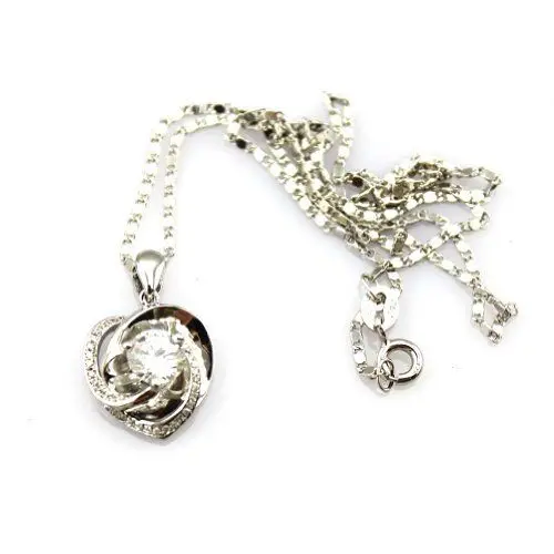 Produktbild: JadeAngel 925 Silber Valention Kette mit 6 mm Rundschliff transparent Cubic Zirkon Herz Anhänger Halskette