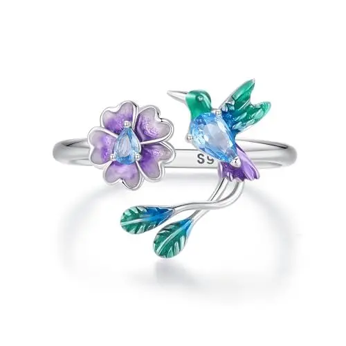 Produktbild: 925 Sterling Silber Blumen Vogel Verstellbarer Statement Ring, Mode-Daumen ring Schmuck Geschenk für Damen