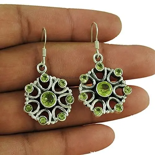 Produktbild: 925 Sterling Silber Handmade Dangle Hook Ohrringe, natürlicher Peridot-Edelstein-Frauen-Schmuck