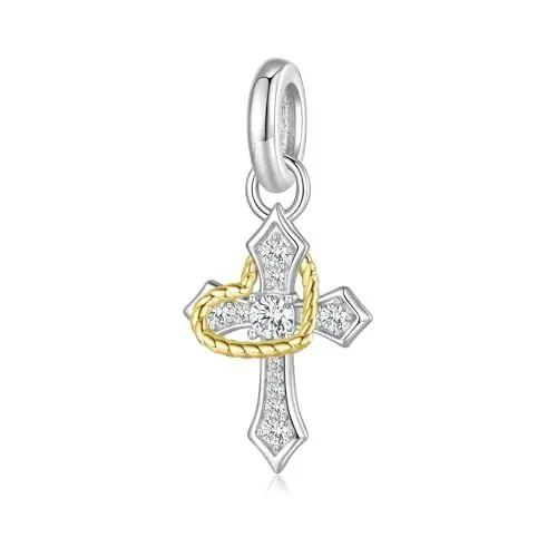 Produktbild: 925 Sterling Silber Herz Kreuz Anhänger für Pandora Armbänder, Schmuck Geschenk für Frauen
