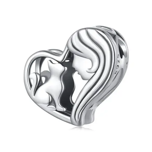 Produktbild: 925 Sterling Silber Mädchen und Katze Charm Anhänger für Pandora Armband