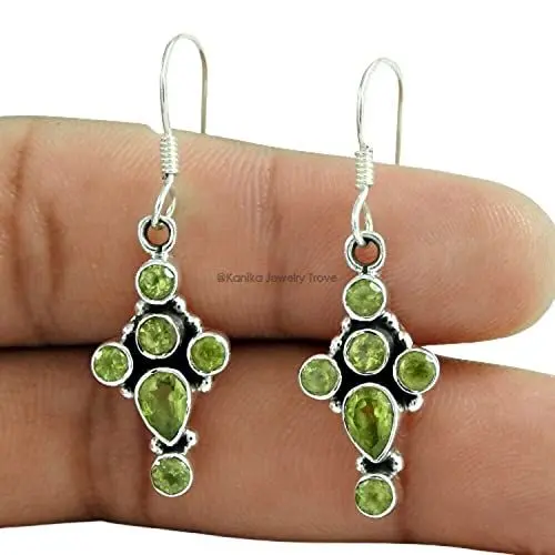Produktbild: 925 Sterling Silber Peridot Baumeln Haken Ohrringe für Frauen Handgemachter Schmuck