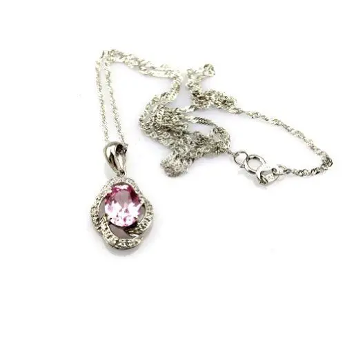 Produktbild: JadeAngel 925 Sterling Silber Wave Kette mit 7 x 9 mm Created Pink Cubic Zirkon Anhänger Halskette 45,7 cm