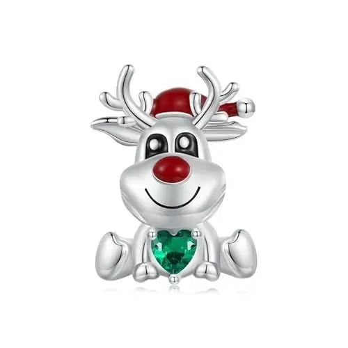 Produktbild: 925 Sterling Silber Weihnachts Elch Anhänger für Pandora Armbänder,Hirsch Zirkonia Perlenanhänger,Geschenk für Frauen und Mädchen