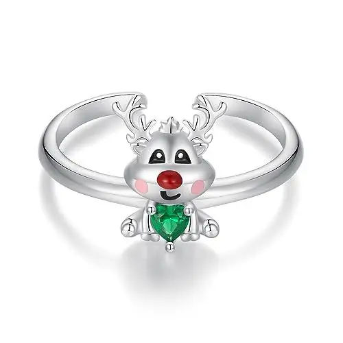 Produktbild: 925 Sterling Silber Weihnachts Reh Verstellbarer Daumen ring Schmuck geschenk für Frauen und Mädchen