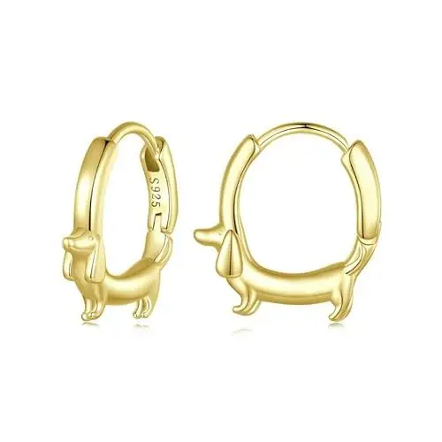 Produktbild: 925er Sterlingsilber goldene Ohrringe für Frauen, Dackel Hund Creolen
