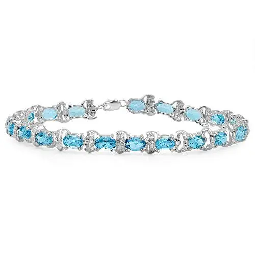 Produktbild: 9,45 Karat (ctw) Sterling Silber Echt Oval Cut Blau Topas Damen Link Armband