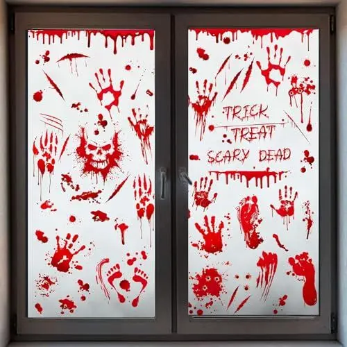 Produktbild: 95 Stück Halloween-Aufkleber Rotes Thema, Kleid Halloween Blutige Aufkleber ist Eine Halloween-Dekoration Requisite Halloween-Aufkleber Halloween-Fensterbilder Halloween-Fensterdeko