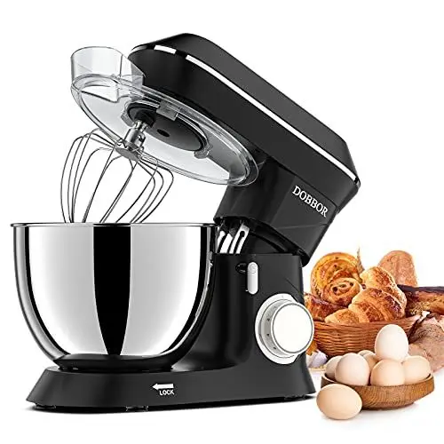 Produktbild: 9.5L Küchenmaschine Knetmaschine 1500W, DOBBOR Rührmaschine mit Rührbesen, Knethaken, Schlagbesen, Spritzschutz, 7 Geschwindigkeit Planetarisches Rührsystem, leise und multifunktional. (Black)
