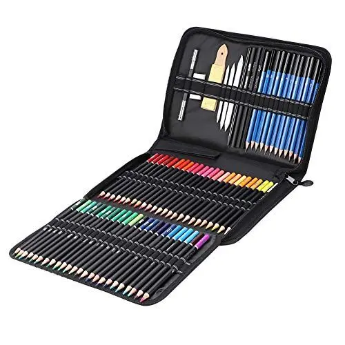 Produktbild: 95-teiliges Zeichenstift-Set, Künstler-Zeichenmaterial-Set zum Zeichnen, Kunst-Malerei-Skizzen-Werkzeug-Set mit Buntstift, Graphitstift, Kohlestift, Radiergummi für Kinder, Erwachsene und Künstler