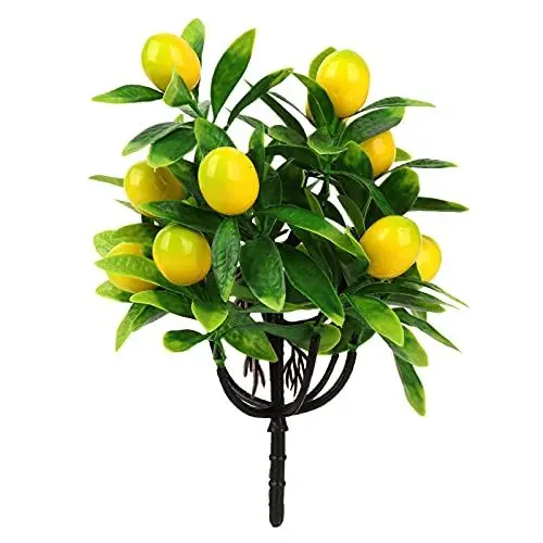 Produktbild: 9,65 Zoll Großer Künstlicher Zitronenbaum-Bonsai, Nahezu Natürliche Zitronenpflanzen-Dekoration, Künstlicher Grüner Baum Im Topf für Küche, Zuhause und Inneneinrichtung(12 Fruit cuttings)