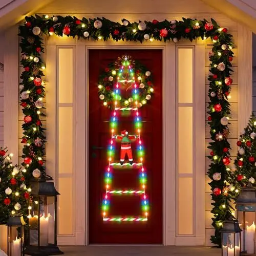 Produktbild: 98 LED Weihnachtsmann Leiter Märchenlichter 0.8M LED Weihnachtslichterkette mit Speicher-Timer-Funktion, 8 Modi, Weihnachtsdekoration für drinnen und draußen, Fenster, Balkon, Garten (RGB)