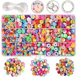 Produktbild: 990 Stück Perlen, Perlen für Armbänder, Smiley Perlen, Polymer Clay Beads, Perlen Armbänder Selber Machen, Perlen Set, Ketten Selber Machen Set für Kinder Armbänder, für Armbänder, Halsketten