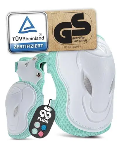 Produktbild: 99FLIPS Knieschoner Kinder mit GS (6er Set) Grind - S/M Mint - Schoner Inliner Kinder - Knieschützer Kinder Protektoren mit Knie- und Ellenbogenschützer - Schützer Protektoren Inliner Kinder
