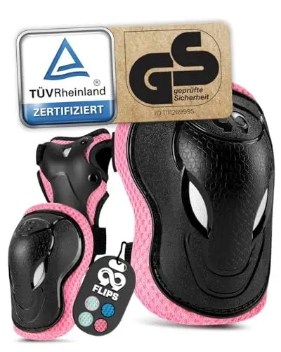 Produktbild: 99FLIPS Knieschoner Kinder mit GS (6er Set) Grind - S/M Pink - Schoner Inliner Kinder - Knieschützer Kinder Protektoren mit Knie- und Ellenbogenschützer - Schützer Protektoren Inliner Kinder