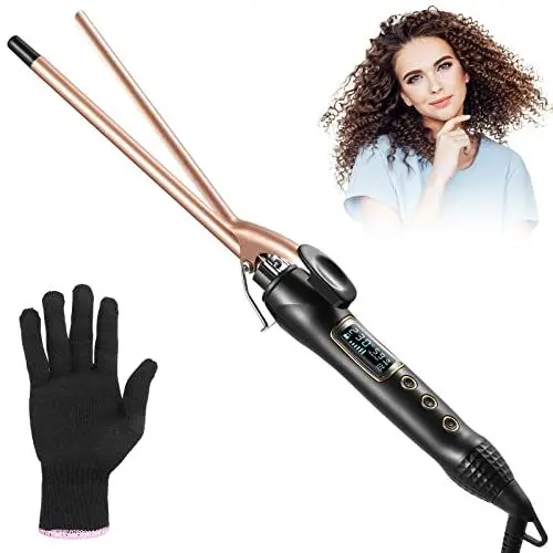 Produktbild: 9mm Mini Lockenstab Kleine Locken - Haglater Professional LCD-Display Lockenwickler 80-230℃, keramischer Lockenstab 40s Schnelles Aufheizen Temperatur Einstellbar, mit Handschuh…