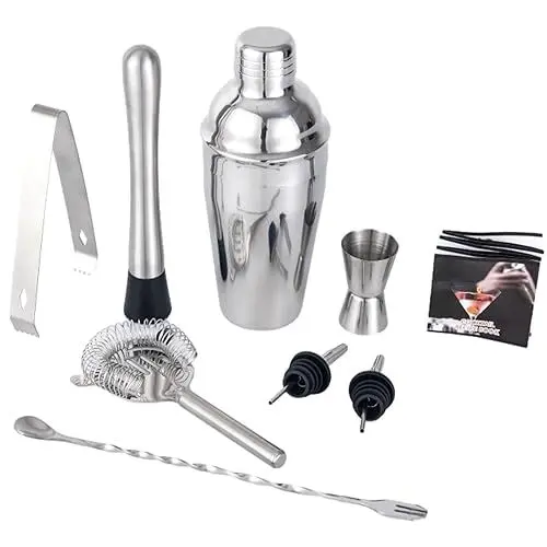 Produktbild: 9pcs Edelstahl Cocktail Shaker Set, Cocktail Set 750ml Shaker zum Mixen Von Getränken, Cocktailshaker Bar Zubehör Set, Barkeeper Set für Cocktailliebhaber, Hausbar Party(Silber)