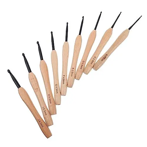 Produktbild: 9st Holzgriff Häkeln Häkelnadeln Mit Holzgriff Handgefertigte Stricknadeln Handschuhe Häkelnadeln Pullover Ergonomische Häkelnadel Aus Holz Teppich Kleidung Lieferungen Aluminium