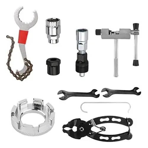 Produktbild: SUNFECILI Fahrrad-Reparatur-Werkzeug-Set, Mountainbike-Reparatur-Werkzeuge, 9-teiliges Fahrrad-Werkzeug-Set Inklusive Kettenzange, Tretlager, Freilauf und Kurbelentferner, Geeignet für Rennrad, MTB