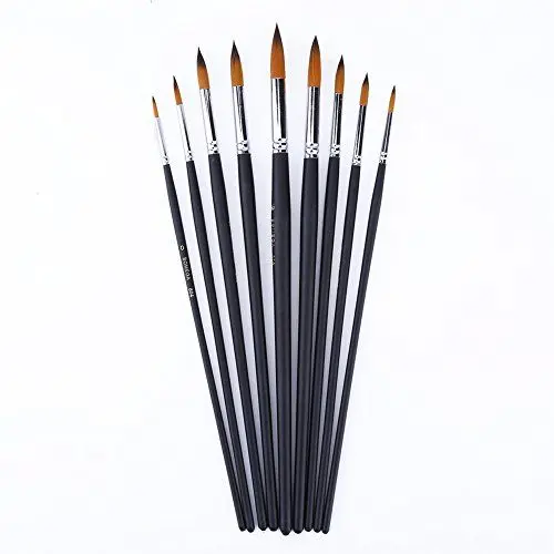 Produktbild: 9-teiliges Pinselset, Detailpinsel-Set mit Spitzer Spitze und Langem Holzgriff, Nylonborsten, Künstlerpinsel, Professioneller Nylonpinsel für Öl, Acryl, Aquarell