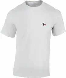 Produktbild: (A) Hunde T-Shirt Herren & Damen : Gestickter Dackel - Geschenk für Hundebesitzer, Hundeliebhaber & Jäger - Gassi Tshirt Hund & Jagd Zubehör Kleidung (Weiß 5XL)