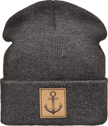 Produktbild: (A) Strickmütze: Anker mit Leder Patch - Wollmütze Winter-Mütze - Seemann - Herren Damen Jungen Mädchen Kinder - Angler Kapitän Mütze - Streetwear Urban Geschenk (One Size Charcoal)