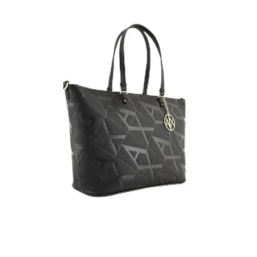 Produktbild: Emporio Armani Mittelgroße Einkaufstasche mit zentraler Schnalle, Schwarz/Schwarz, Schwarz/Schwarz, Einheitsgröße, Mittelgroße Einkaufstasche mit zentraler Schnalle