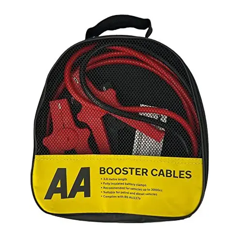 Produktbild: AA isolierte Boosterkabel/Starthilfekabel AA4550 — für Benzin-/Dieselmotoren bis 3000 ccm, 3 m Kabel, Aufbewahrungstasche