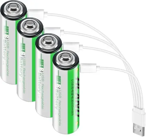 Produktbild: AAA Akkus Wiederaufladbar AAA USB C, 1,5V 600mWh Wiederaufladbare Batterien AAA, Lithium AAA mit 2-in-1 USB-C Ladekabel, 1500 Zyklus, 4 Stück