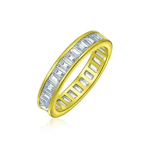 Produktbild: Bling Jewelry AAA Zirkonia im Kanalschliff Rechteckiger Smaragdschliff Baguette CZ Ewigkeitsring Jubiläums-Ehering für Frauen 14K Gelbgold plattiert .925 Sterlingsilber 4MM stapelbare Ringe