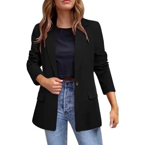 Produktbild: AACH Blazer für Damen Langarm Mantel Reverskragen Geschäft Longblazer Slim Fit Casual Blazerjacke Knopfleiste Lockere Sweatblazer Klassische Temperament Anzugjacke Winter Open Front Trenchcoat