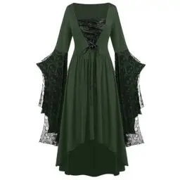 Produktbild: AACH Renaissance Kostüm Frauen Mittelalterliches Kleid mit Trompetenärmel Gotisch Maxikleid Karneval Halloween Party Lange Festkleid Langarm Elegante Abendkleid Flare Ärmel Partykleid