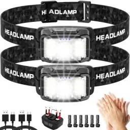 Produktbild: Aaizplz Stirnlampe LED Wiederaufladbar, Superhell 2000 Lumen 16 Lichtmodi IPX6 Wasserdicht Leicht Sensor kopflampe,MagnetFunktion Stirnlampen 2 Stück Für Camping,Joggen,Angeln,Für Kinder Erwachsene