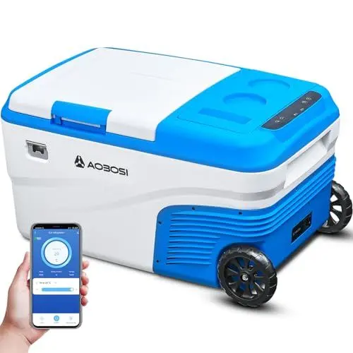 Produktbild: AAOBOSI Kompressor Kühlbox 25 L, Auto Kühlbox 20 °C bis -20 °C, Elektrische Kühlbox mit APP Steuerung, 12/24 V DC &100-240 V AC Kühlbox für Auto, Camping, Lkw, Boot, Wohnmobil, Reisemobil