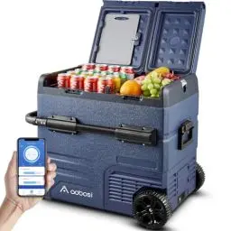 Produktbild: AAOBOSI Kompressor Kühlbox, Auto Kühlbox Mit USB-Anschluss, 55L Zwei Zonen und Doppeltüren, Elektrische Kühlbox bis -20 °C für Auto, Lkw, Boot, Reisemobil,Camping