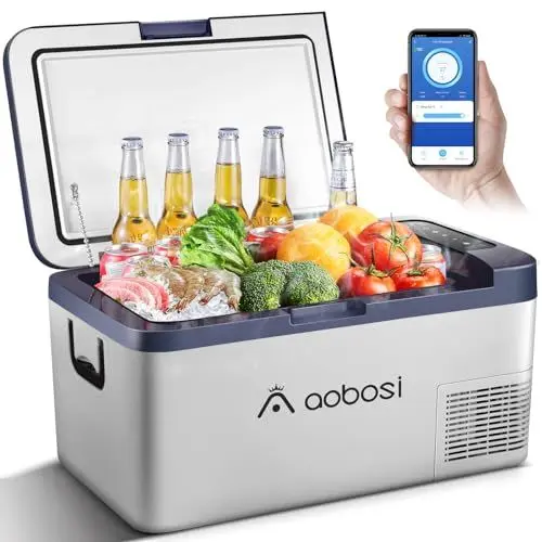 Produktbild: AAOBOSI Kompressor Kühlbox, Kühlbox Auto 20 Liter (-20℃~20℃), APP Steuerung Kühlbox Elektrisch,12V/24V DC & 110-240V AC Camping Kühlschrank für Auto, Lkw, Boot oder für Zuhause